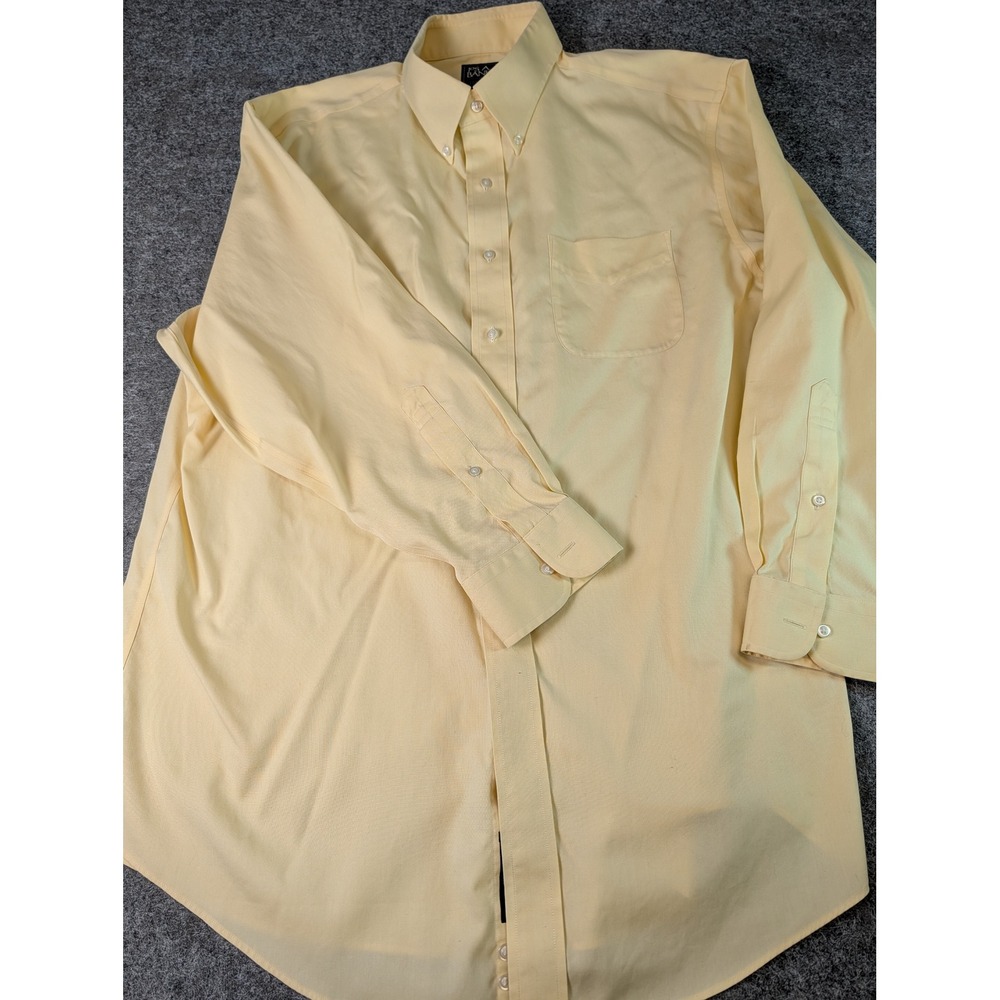 Jos A Bank Traveler Shirt Mens 17.5 33 Yellow Cotton Tailored Fit Button Down